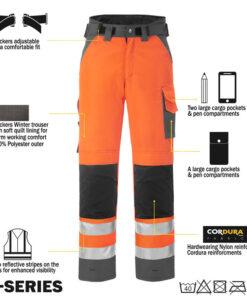 Hi-Vis зимни работни панталони Snickers Workwear 3639 Class 2