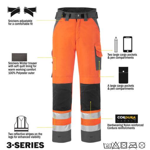Hi-Vis зимни работни панталони Snickers Workwear 3639 Class 2