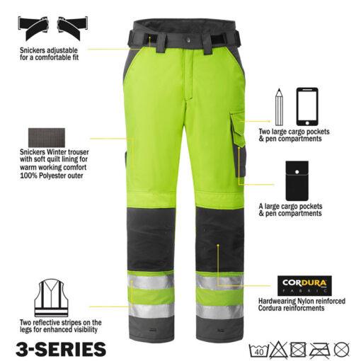 Hi-Vis зимни работни панталони Snickers Workwear 3639 Class 2